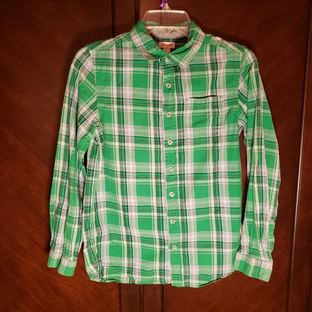 🌺 Boys Cat & Jack green plaid shirt